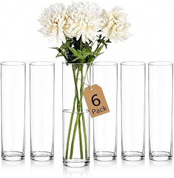 Cylinder Glass Vase, 6 Pack 20" Clear Cylinder Vases, Cylinder vase for Wedding Centerpiece, 4" Diameter Opening.