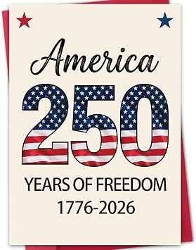 America 250th Anniversary Card, 4th of July Card, Independence Day Gift, Patriotic USA Greeting Card Blank Inside, with Luxury Red Envelope and Gold Seal Sticker