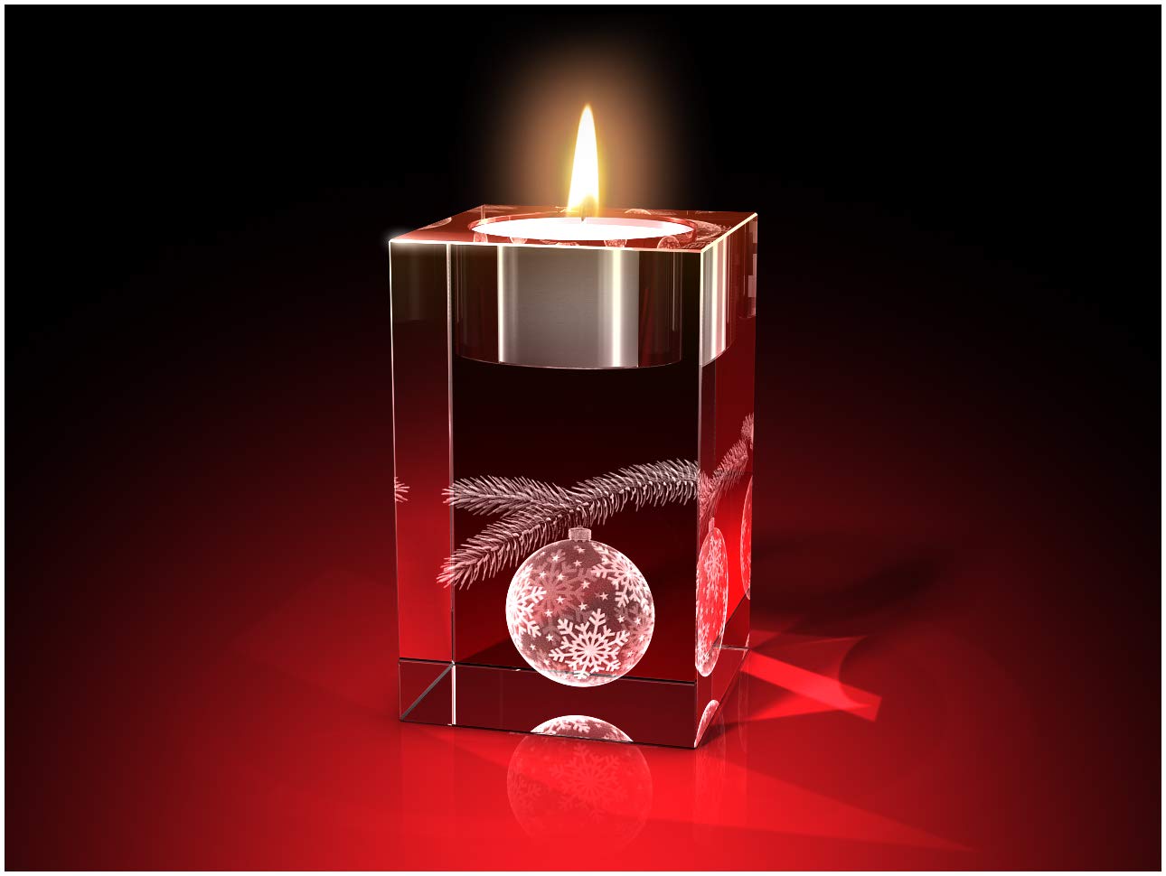 GLASFOTO.COM, Weihnachten Teelichthalter, 50 x 80 x 50 mm, Kristallglas 3D Innengravur in Premiumqualität (50 x 80 x 50 mm Adventsteelichtset 4)