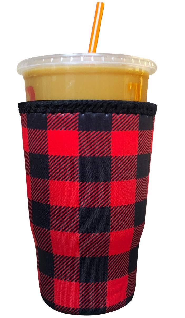 Iced Coffee Sleeve, Insulated Neoprene Cup Sleeve, Fits a 32 Oz. Coffee Cup, Washable and Reusable, Iced Coffee Accessories, Large Buffalo Plaid
