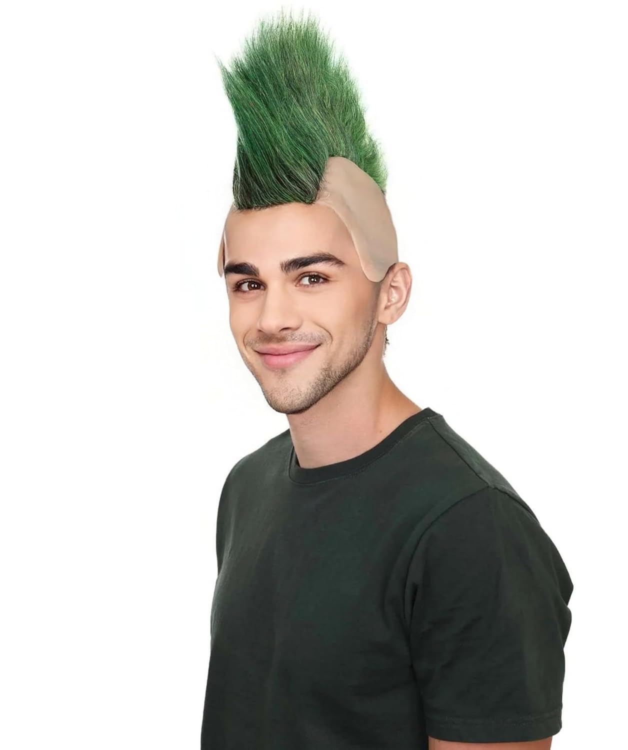 Adult Men’s Mohawk Wig, Cosplay & Halloween Celebrity Wig, Bald Cap Design, Flame-Retardant Synthetic Fiber -Color Green
