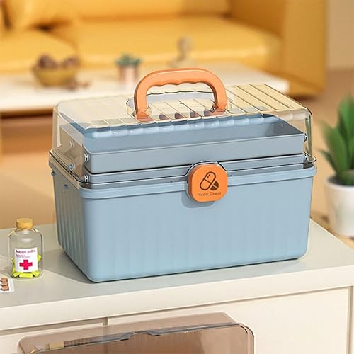 Miniatura 9 de Caja de medicamentos de emergencia de 3 niveles, caja de primeros auxilios, caja de almacenamiento portátil de medicamentos con asa, organizador de