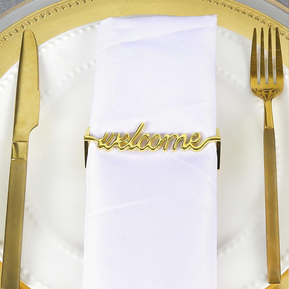 Anillos De Servilletas Metal Servilletero con Letras De 18 Piezas para Restaurantes Cenas Bodas Cumpleaños y Aniversarios Dorado