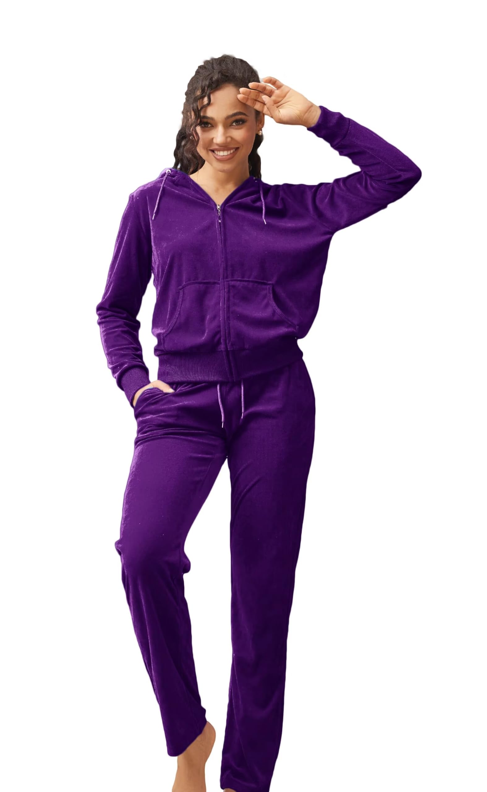 LeeHanTon Tuta da donna in velluto, set da 2 pezzi, tuta da jogging e pantaloni sportivi morbidi