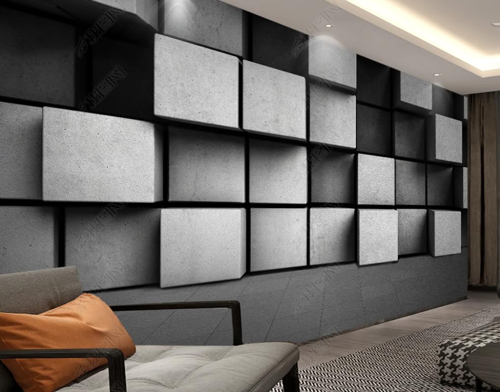 Papier Peint Intissé Gris Cubique Noir Et Blanc Décoration Murale