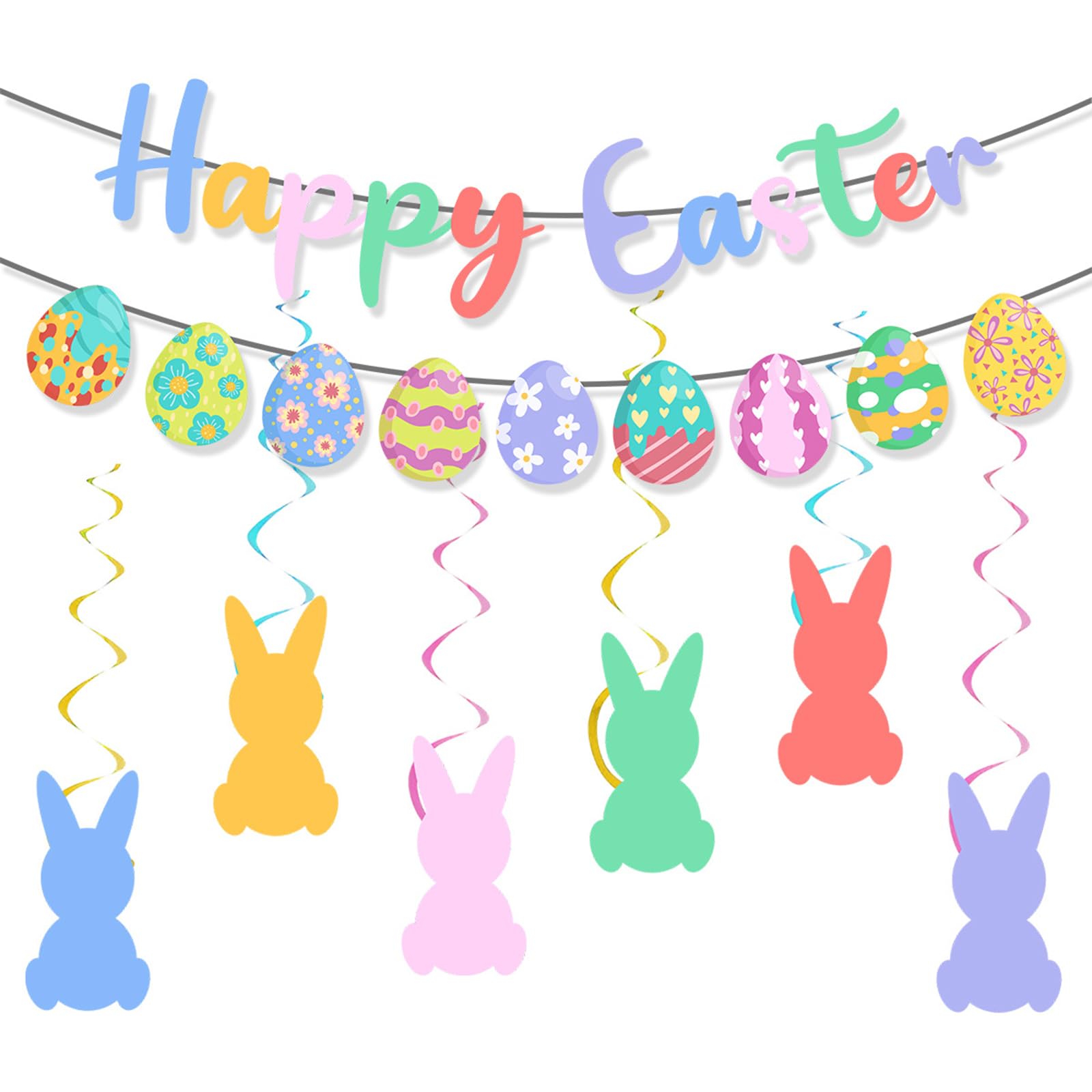 Easter Bunting Decorations,Happy Easter Hanging Wall Window Ceiling Garland Decorations Streamersfor Home, Kindergarten, Garden and Easter Party.
