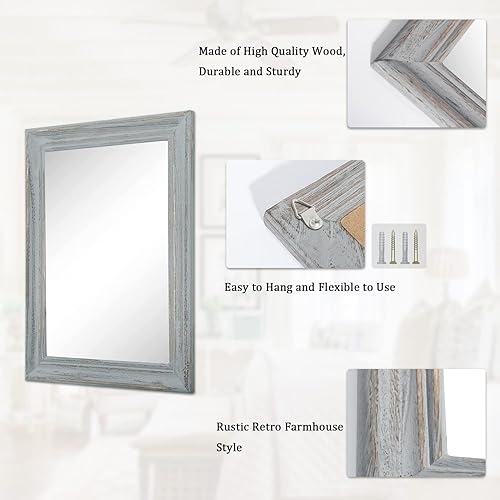 Miniatura 7 de Espejo de madera con marco rectangular retro espejo de pared decorativo para baño, dormitorio, sala de estar, pasillo, entrada, decoración del