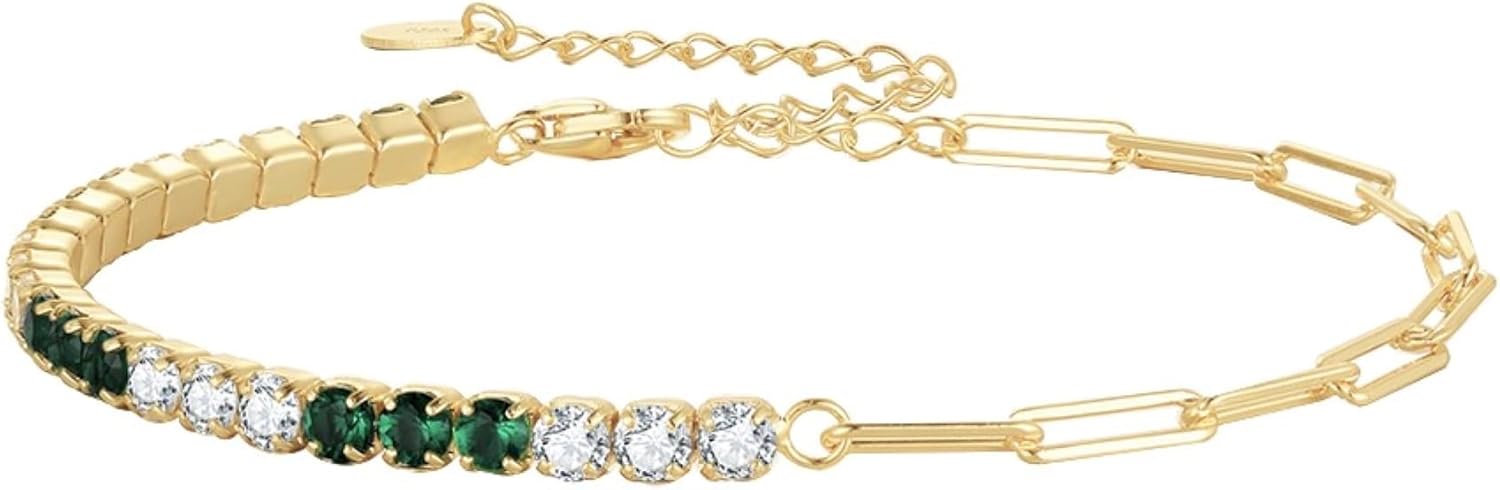Platinum/14k Gold Plated 925 Sterling Silver Paperclip Link Chain Bracelet & Cubic Zirconia Tennis Bracelet for Women, Infinite Adjustable CZ Bracelets - Image 8