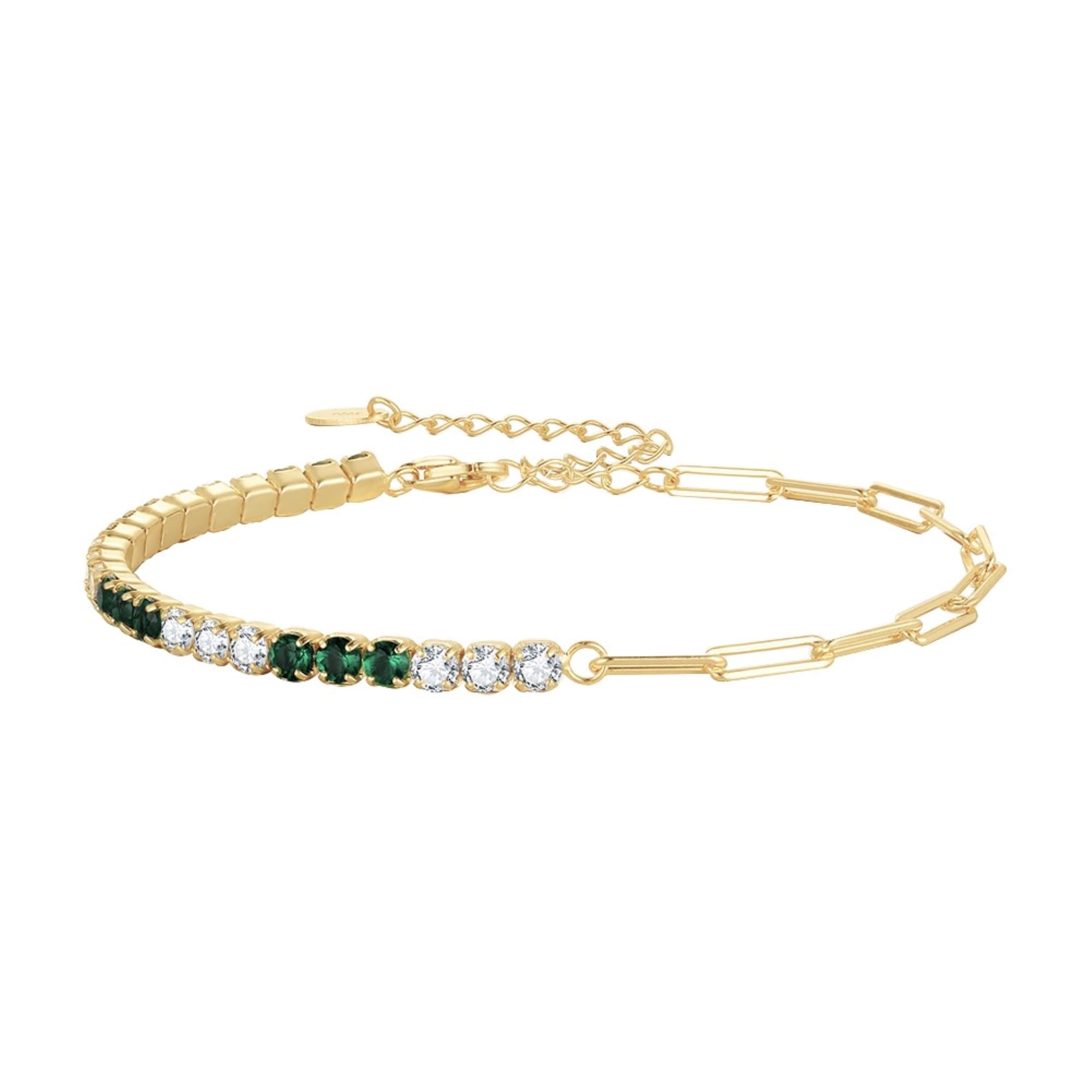 Bracciale da Tennis & Catena a Graffetta in Argento 925 con Zirconi Brillanti per Donne e Ragazze, Placcato Oro, Braccialetto Infinito con Zirconia Cubica per Lei