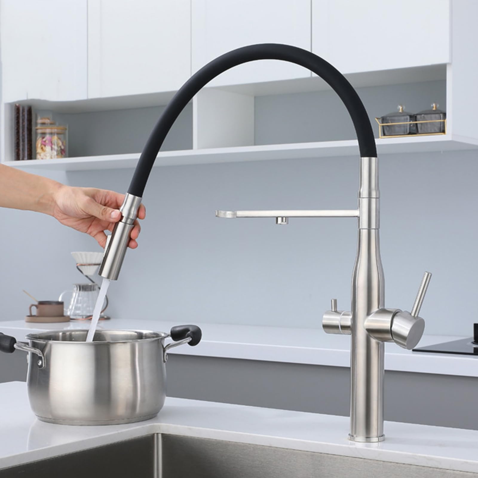 HTTGDGDH Flexible 3Way Kitchen Rotating Stainless Steel Tap For Sink Grifo Cocina Water Filter Osmosis System Compatible & Easy To Install,