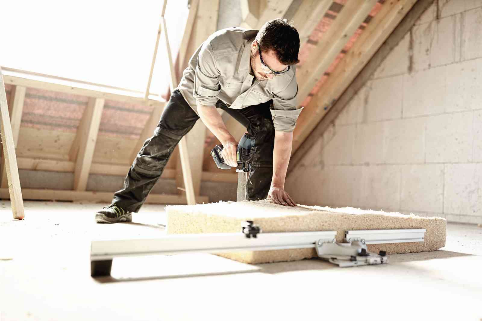 Festool Akku-Dämmstoffsäge ISC 240 HPC 4,0 EBI-Plus (mit Akkupacks, Schnellladegerät, Schneidgarnitur Wellenschliff, Adapter-Tisch, Führungsschienen-Schlitten), im Systainer