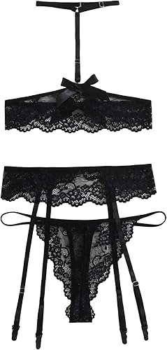 Miniatura 2 de Lilosy Sexy Cute Sweet Heart Strappy String Tie Halter Women Sheer Lingerie Set See Through Bra and Panty 2 Piece