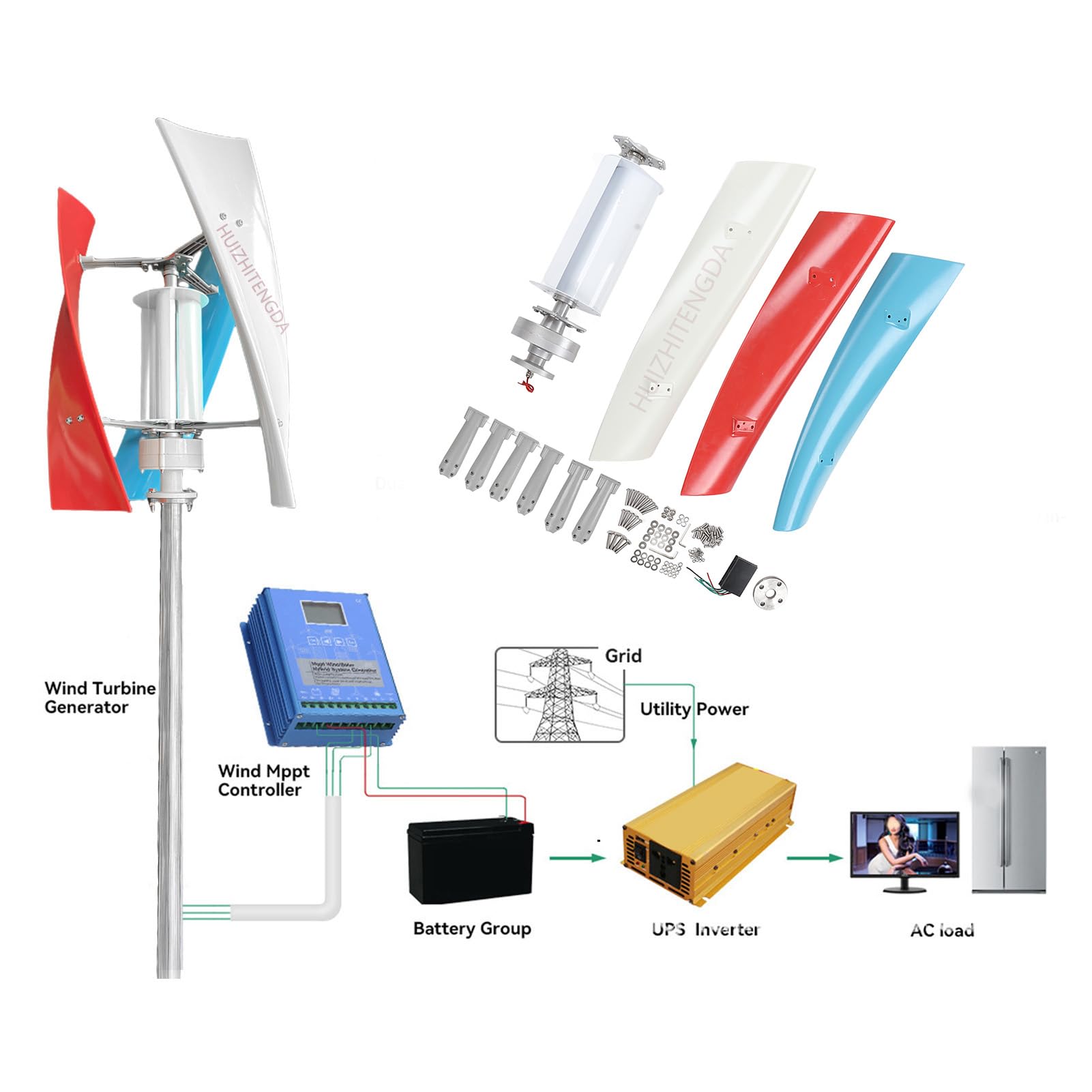 Generatore Eolico off-Grid 12V 24V 48V 5500W