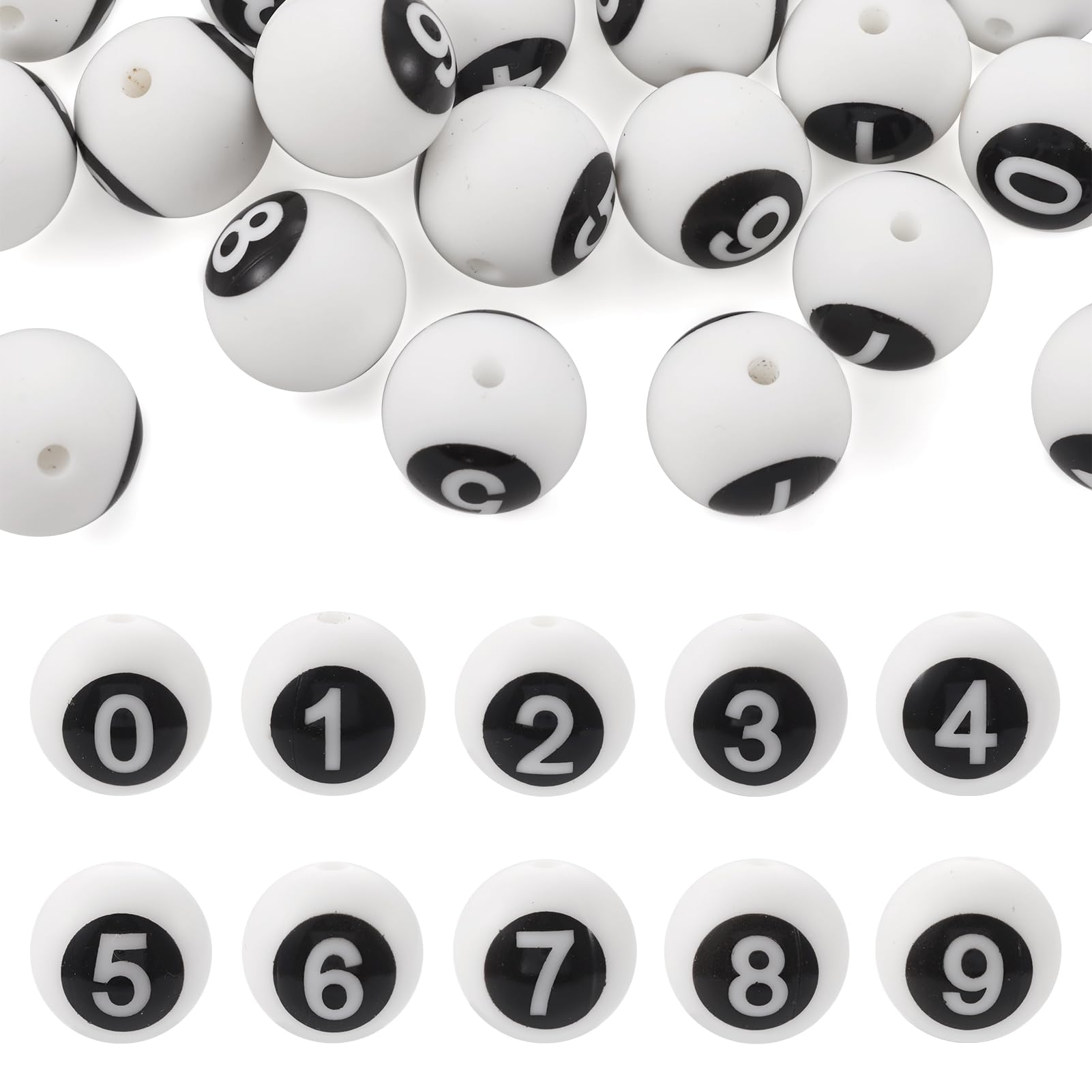 Beadthoven 20PCS Silicone Number Round Beads, 13.5mm, For DIY Crafts