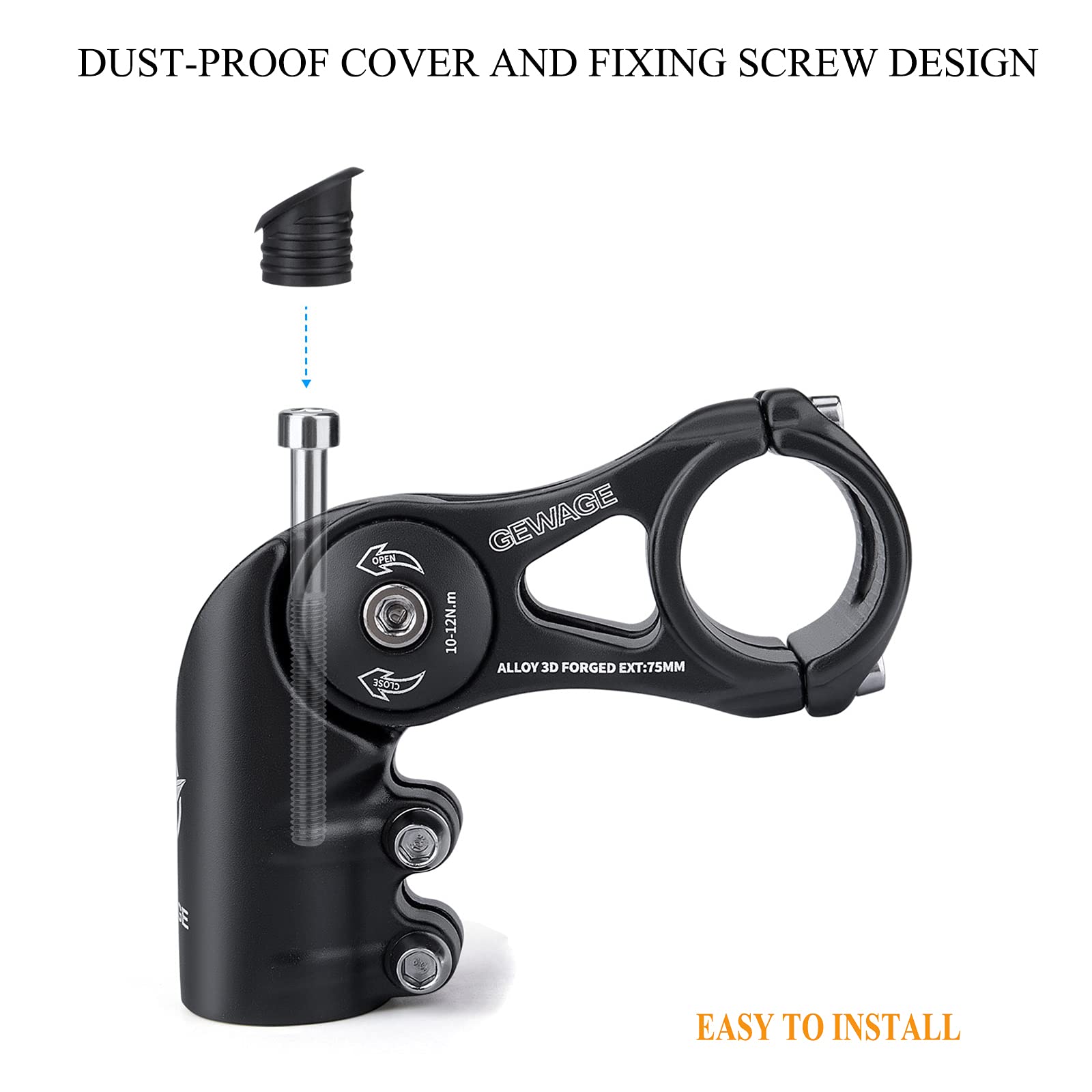 GEWAGE Potence de vélo – Réglable à 130 degrés – 75 mm, 90 mm, 130 mm – Pour guidon de 31,8 cm (1-1/4") – Convient à la plupart des VTT, vélos de route, BMX (XT-A825D-75)