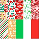 Weihnachts-Geschenkpapier-Set–enthält 60 Blatt Weihnachts Geschenkpapier mit 10 verschiedenen Designs,Schneeflocken,roten und grünen Streifen,Weihnachts Rentier, Weihnachtsbaum,Tupfen,HOHOHO,Weihnachtskugeln,Glocken,Weihnachtsgeschenkbox,Süßigkeiten,Winterbaum,frohe Weihnachten und ein gutes neues Jahr,enthält weißes,rotes, grünes, bedrucktes und einfarbiges Seidenpapier in rot-grüner Farbe.