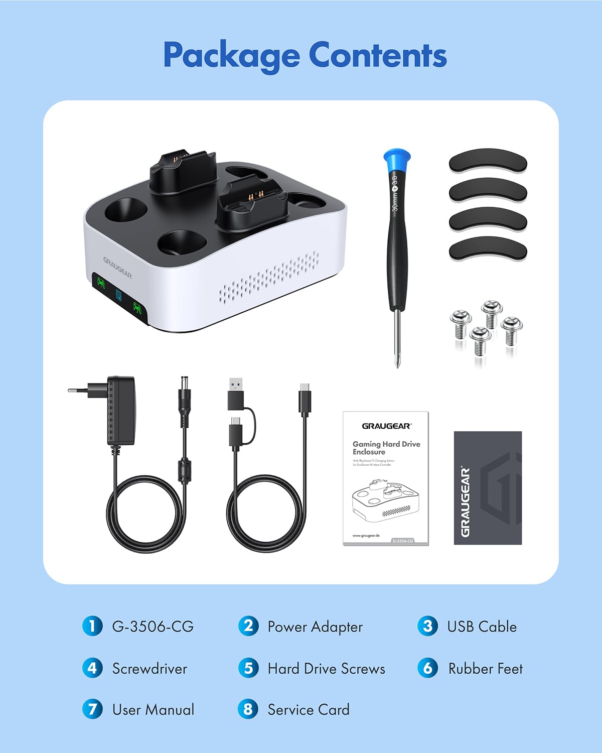 Alloggiamento esterno per disco rigido per PS5, Stazione di ricarica per due controllo PS5, per HDD da 3,5 pollici, Cavo USB-C, con adattatore USB-A