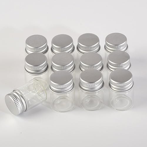 Miniatura 5 de Mini botellas de vidrio con tapa de aluminio vacía pequeña botella de deseos, frascos de vidrio, 24 unidades (24, 0.2fl oz)