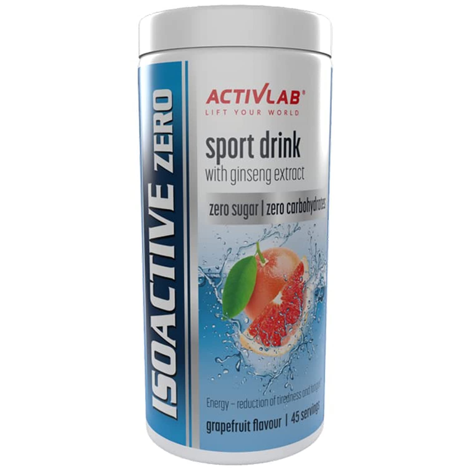 Activlab Isoactive Zero Sport Drink, 225G, 45 Servings X 5G Isotonic Powder | Ginseng Extract | Zero Sugar, Zero Carbohydrates| Grapefruit Flavour | Energy “Reduction Of Tiredness And Fatigue*