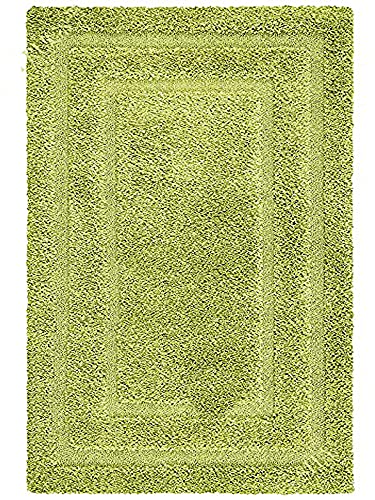 Image of Rectangular Box Square Shaggy Carpet for Living Room, Bedroom, High Low Design Finish Microfiber 1.8 Inch Pile High, 6x6 Feet Green|Green Color
