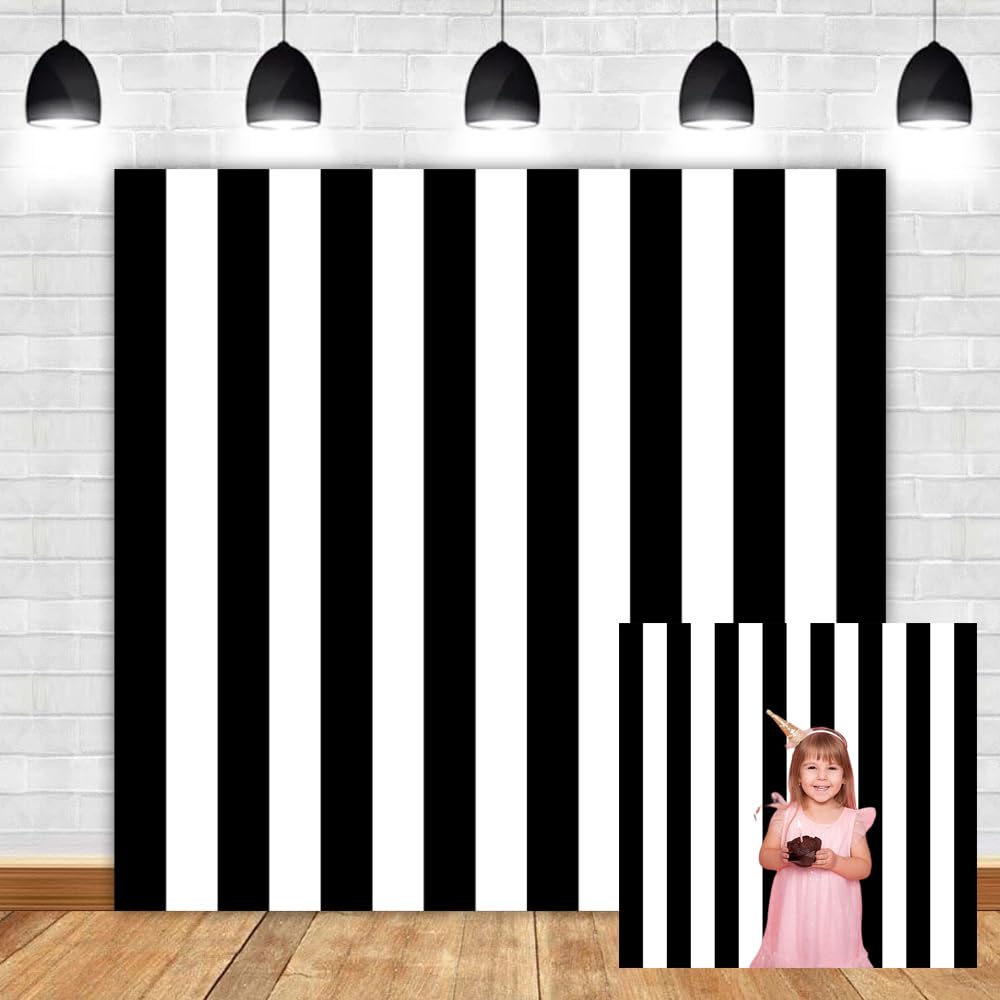 Leyiyi 8x8ft Photography Background Black and White Stripe Backdrop Happy Birthday Party Vertical Horizontal Stripes Summer Holiday Banquet Baby Shower Blog Make-up Photo Portrait Vinyl Studio Prop