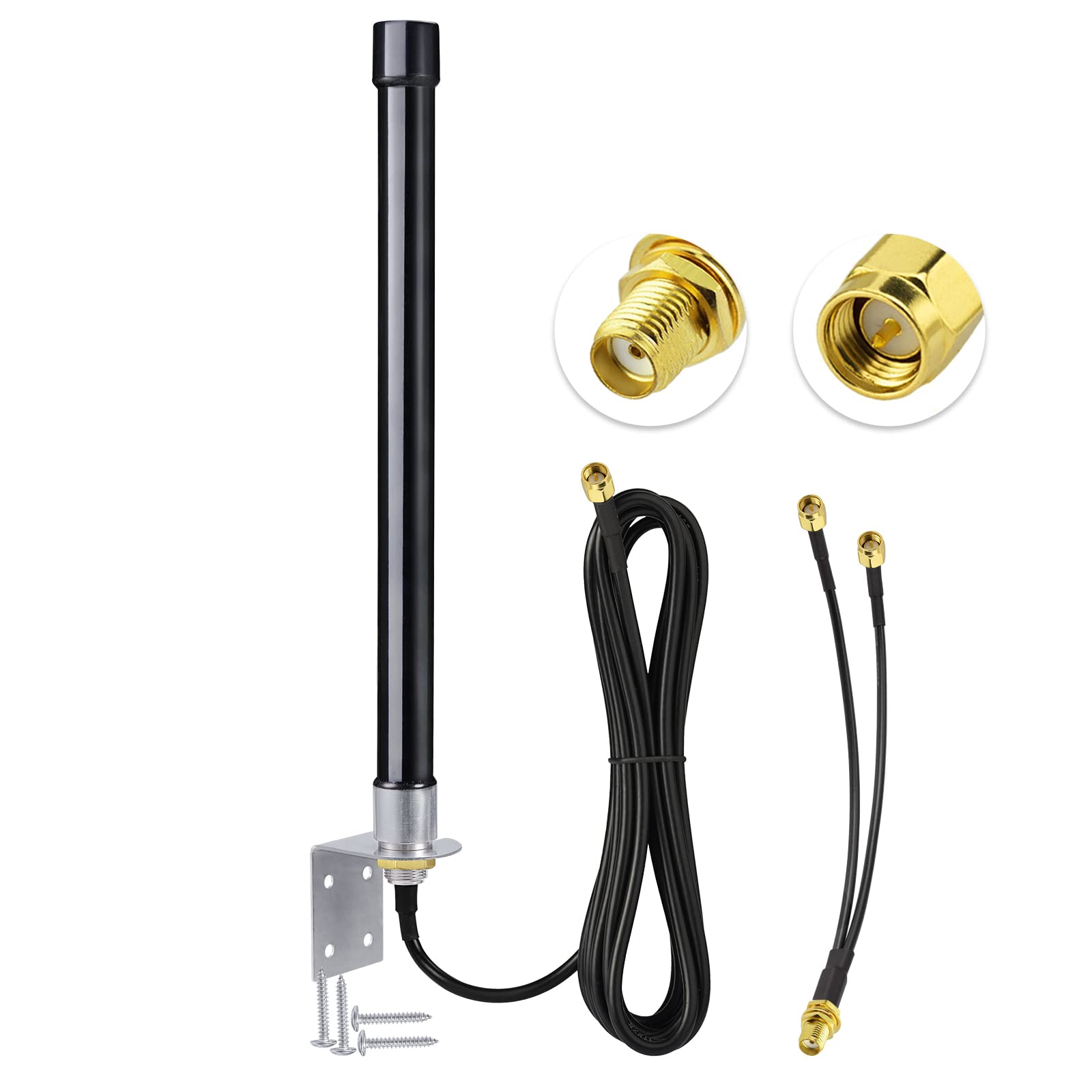 Bingfu Antenna 4G LTE 3G GSM Esterna Fibra di Vetro 5 dBi MIMO SMA Maschio | Montaggio a Parete, Impermeabile, Cavo 3 m, Omnidirezionale, per Router CPE, Modem SIM, Telecamera, Gateway IT Cellulare