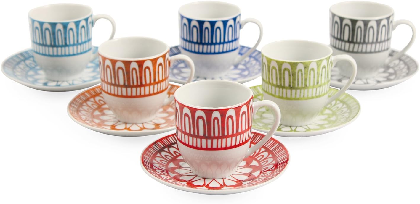 Colorful Table Set Espresso Cup with Saucer 6 UDS. Mythos Multicolor