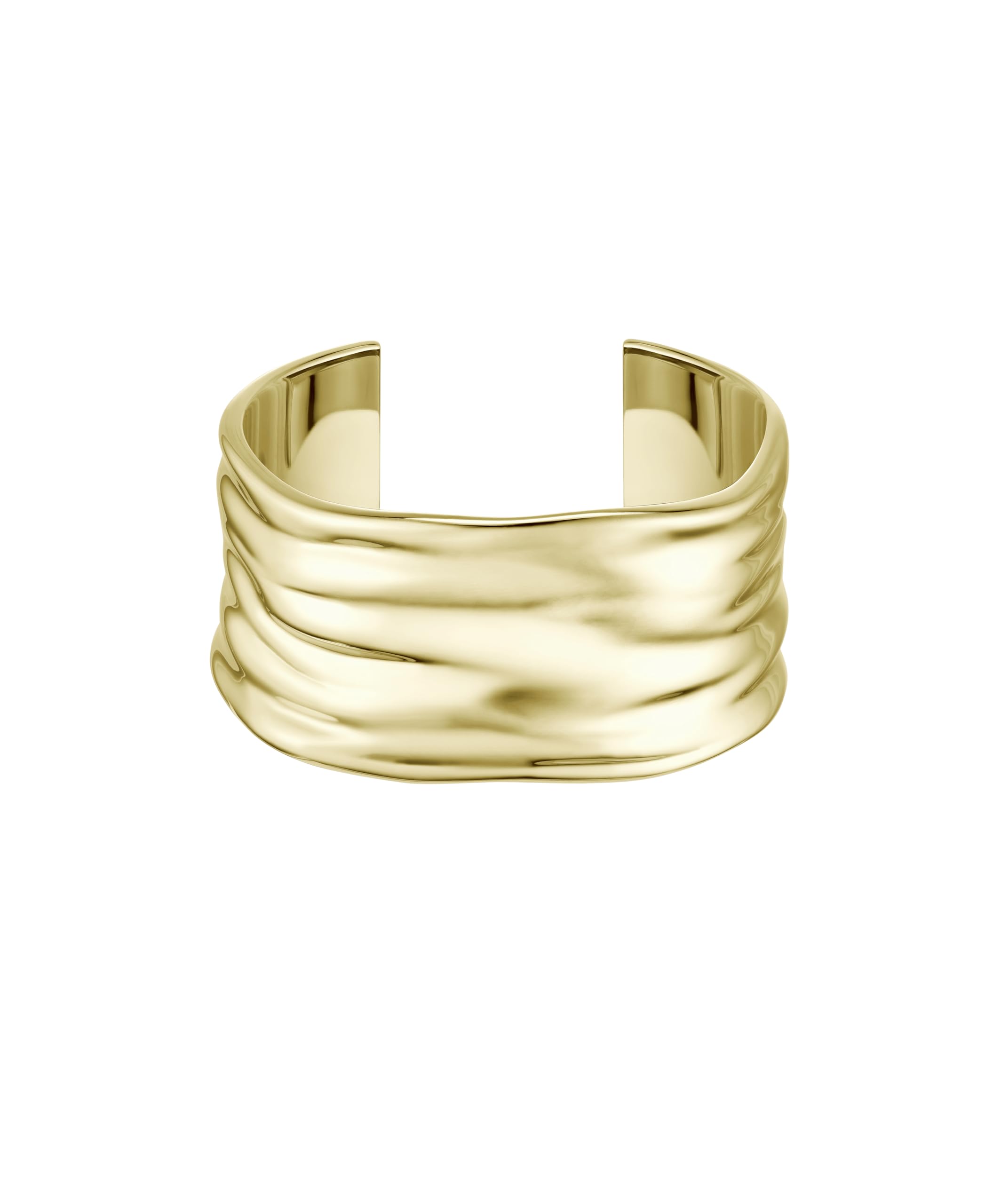 BOSS Jewelry Rigides Armband oder Creolen für Damen Kollektion RIPPLE aus Gelbgold mit Wellenlinien