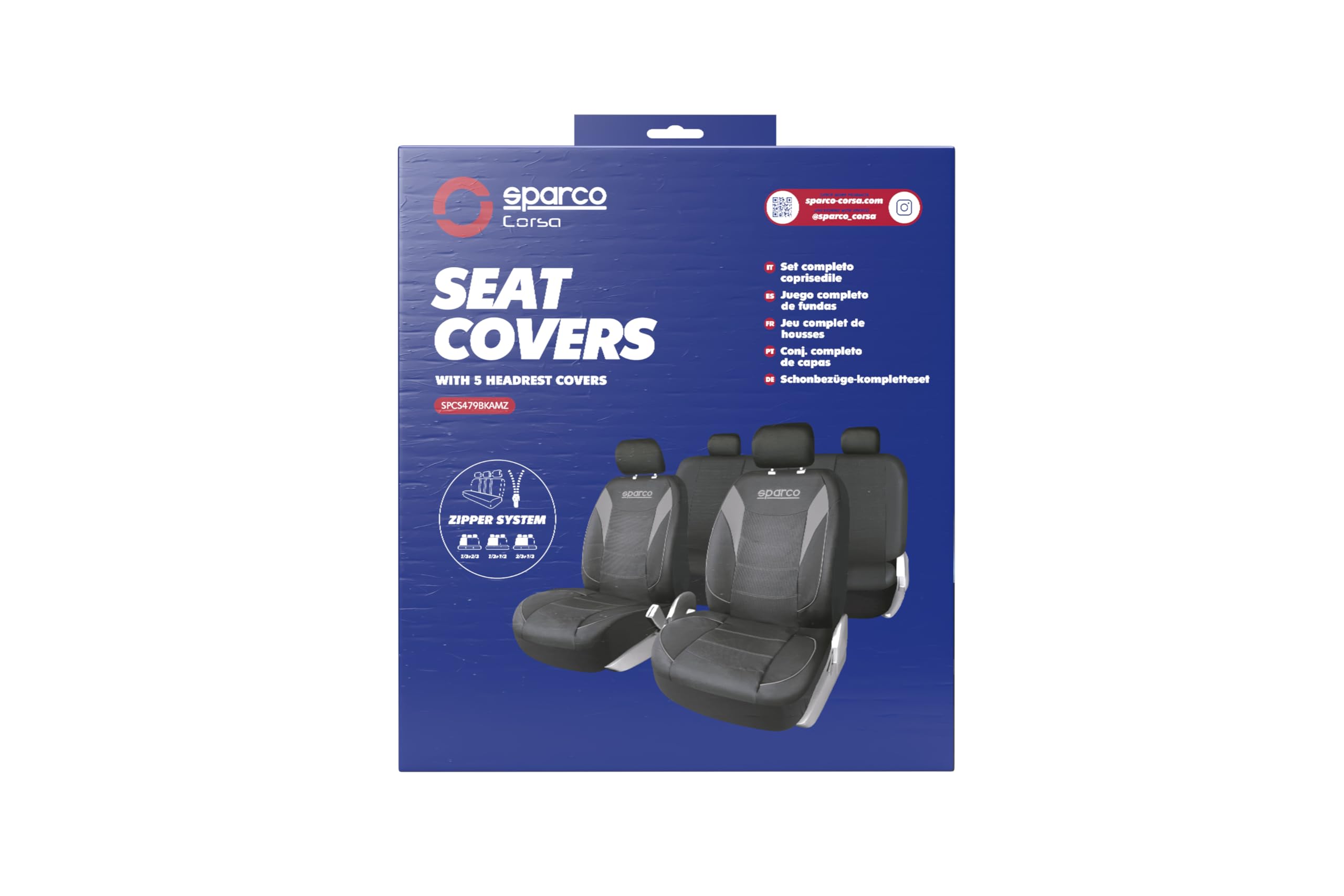 SPARCO Jeu Complet de Housses de siège de Voiture 5 têtes 9 pièces, exclusivité Amazon, PVC résistant, universelles avec système de Fermeture éclair, Installation Rapide et Nettoyage Facile