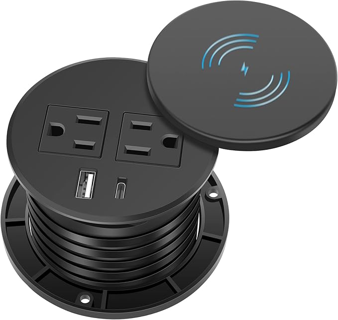 Desk Power Grommet Outlet Wireless Charger with USB C, Fits