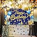 KatchOn, XtraLarge Blue and Gold Happy Birthday Banner - 72x44 Inch | Blue and Gold Bday Backdrop for Happy Birthday Decorations | Party Decorations for Men and Women