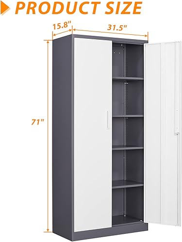 Miniatura 16 de Armario de almacenamiento de metal con ruedas, armario de almacenamiento con cerradura de 73 pulgadas con 2 estantes ajustables y 1 cajón para Negro