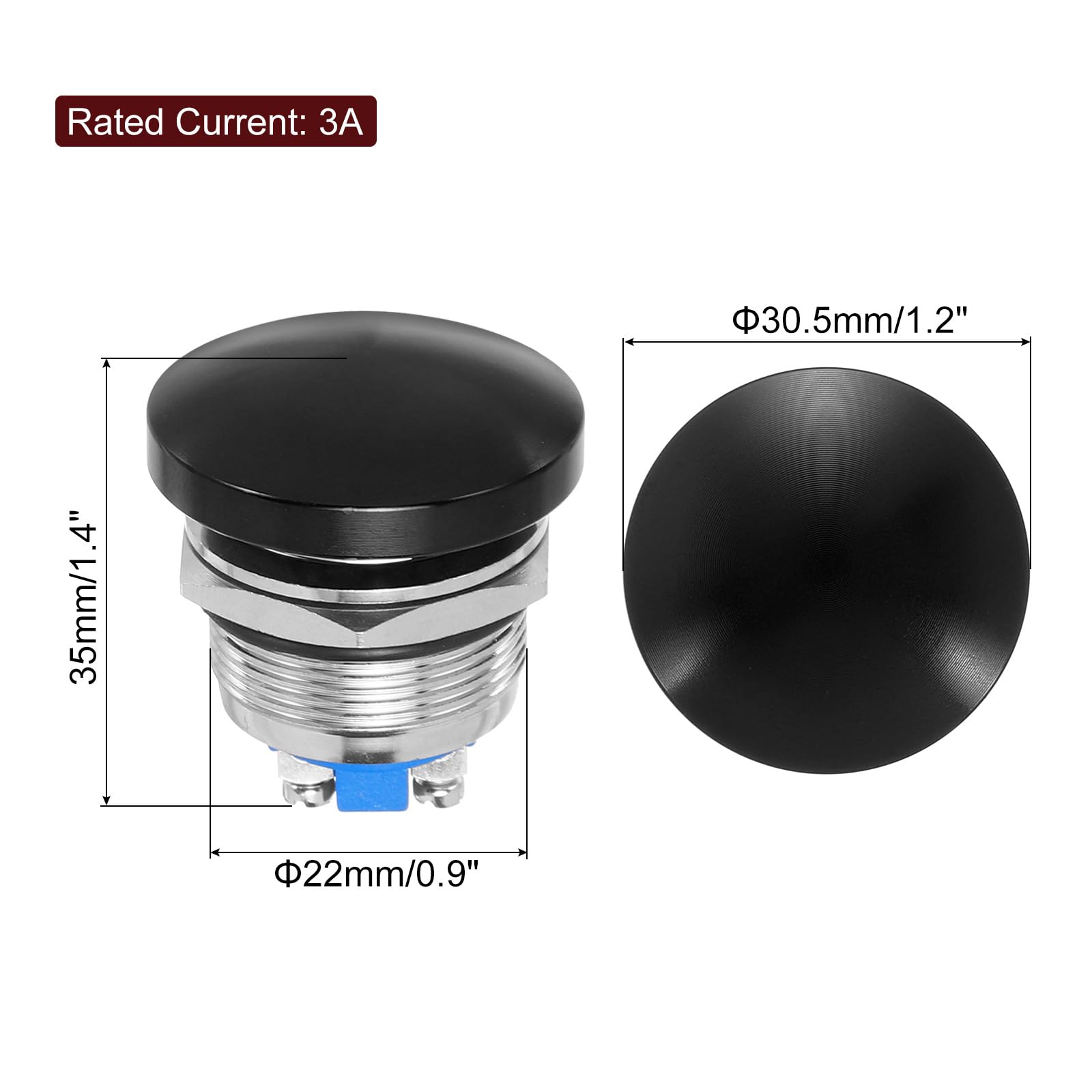 METALLIXITY 1PCS 3A 22MM 7/8" Momentary Mushroom Head Push Button Switch 12V 24V 120V 250V AC Black 1NO Waterproof IP65 SPST Domed Round Button - Image 2