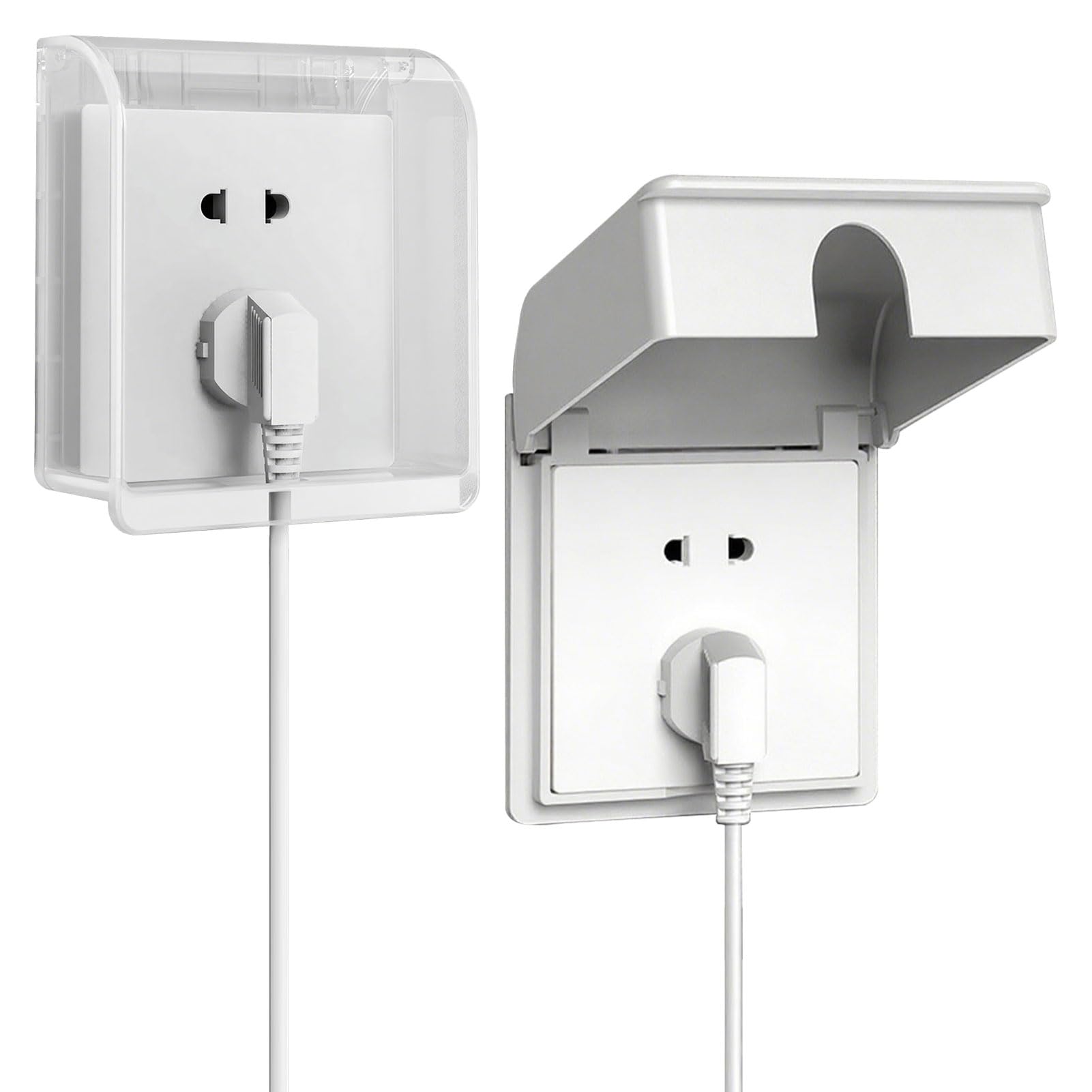 2Pcs Socket Cover Box,Plug Socket Cover,Single Socket Cover,Plug Socket Covers UK,Waterproof Splash Plugs Guard Covers for Home Baby Pet Safety(White + Transparent)