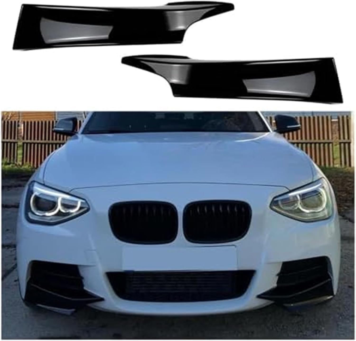 Auto-Frontspoiler für BMW F20 F21 1 Series 120d 120i M135i 2011-2015, Side Spoiler Car Front Bumper Splitter Car Front Lip Body Kit Anti-Collision Protection,A/Black Carbon Look