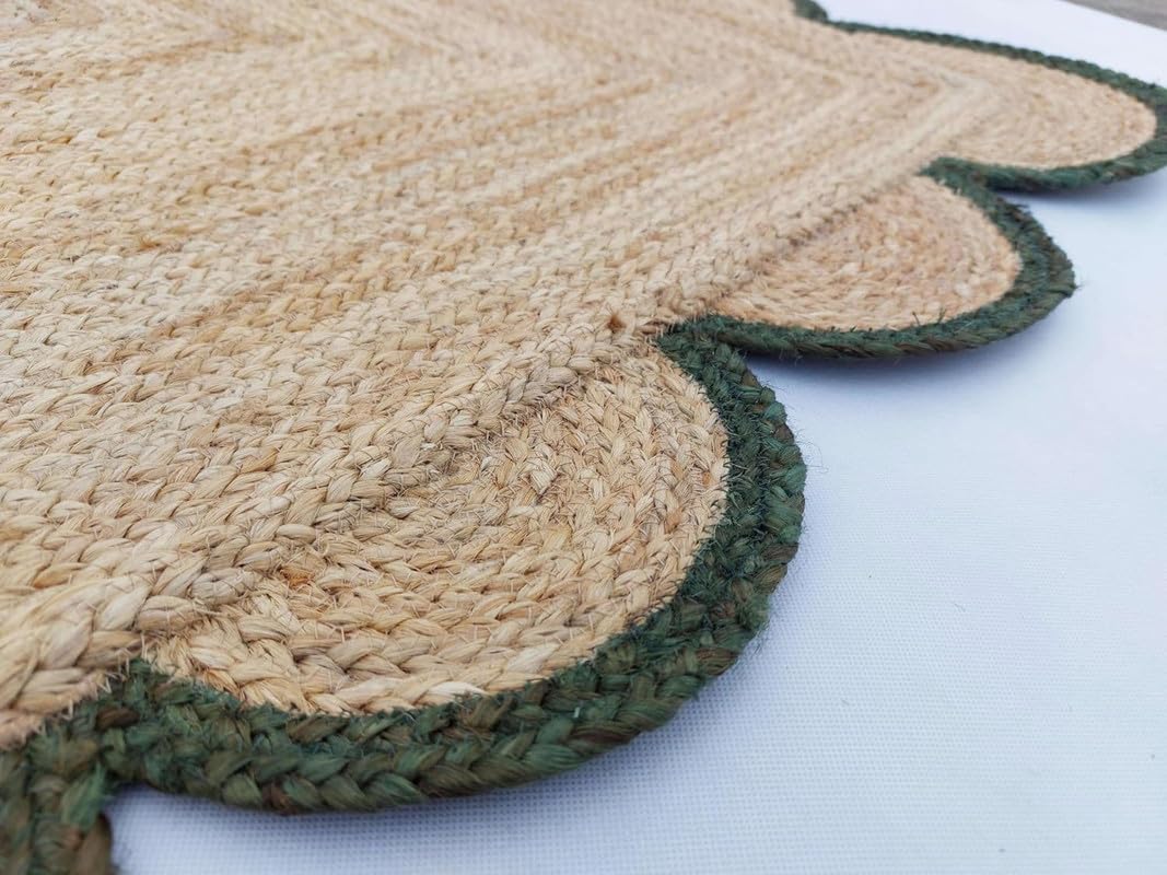 Tappeto in iuta intrecciata, 6 x 0,9 m, bordo smerlato verde