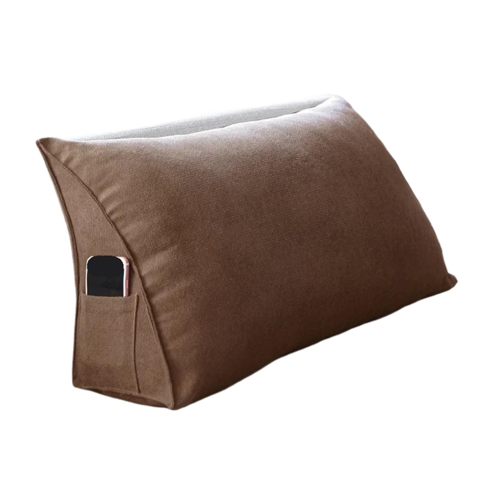 GSXLZ Headboard Pillow Headboard Wedge Pillow Bed Sofa Rest Reading Pillow Bolster Triangular Pillow Sitting In Bed-Backrest Positioning Support(Brown,60x35x20cm 1pc)