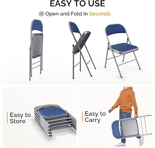 Miniatura 6 de Bonnlo Silla plegable, sillas plegables acolchadas con cojín, respaldo y marco de acero para interiores y exteriores, comedor, oficina, camping,