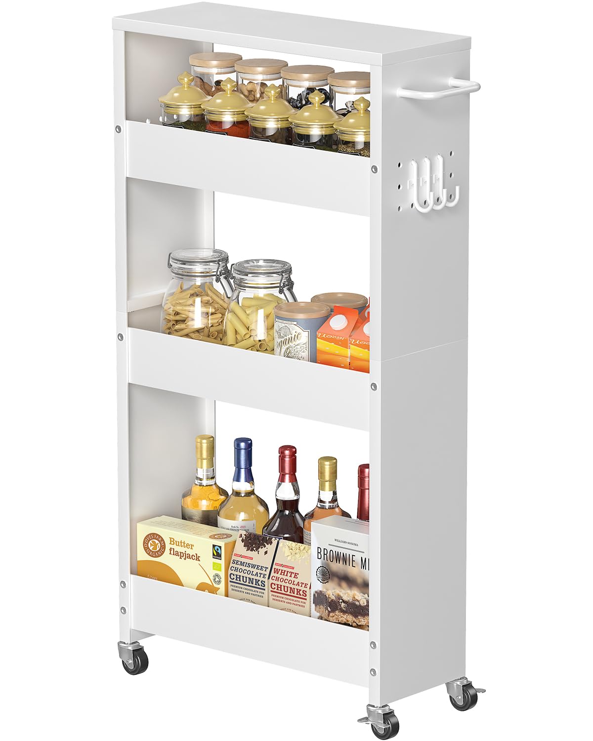 CHLORYARD Slim Storage Cart, 4-Tier Kitchen Rolling Cart Narrow Storage Cabinet with Handle & Wheels, Metal Rolling Shelf Unit for Kitchen Bathroom