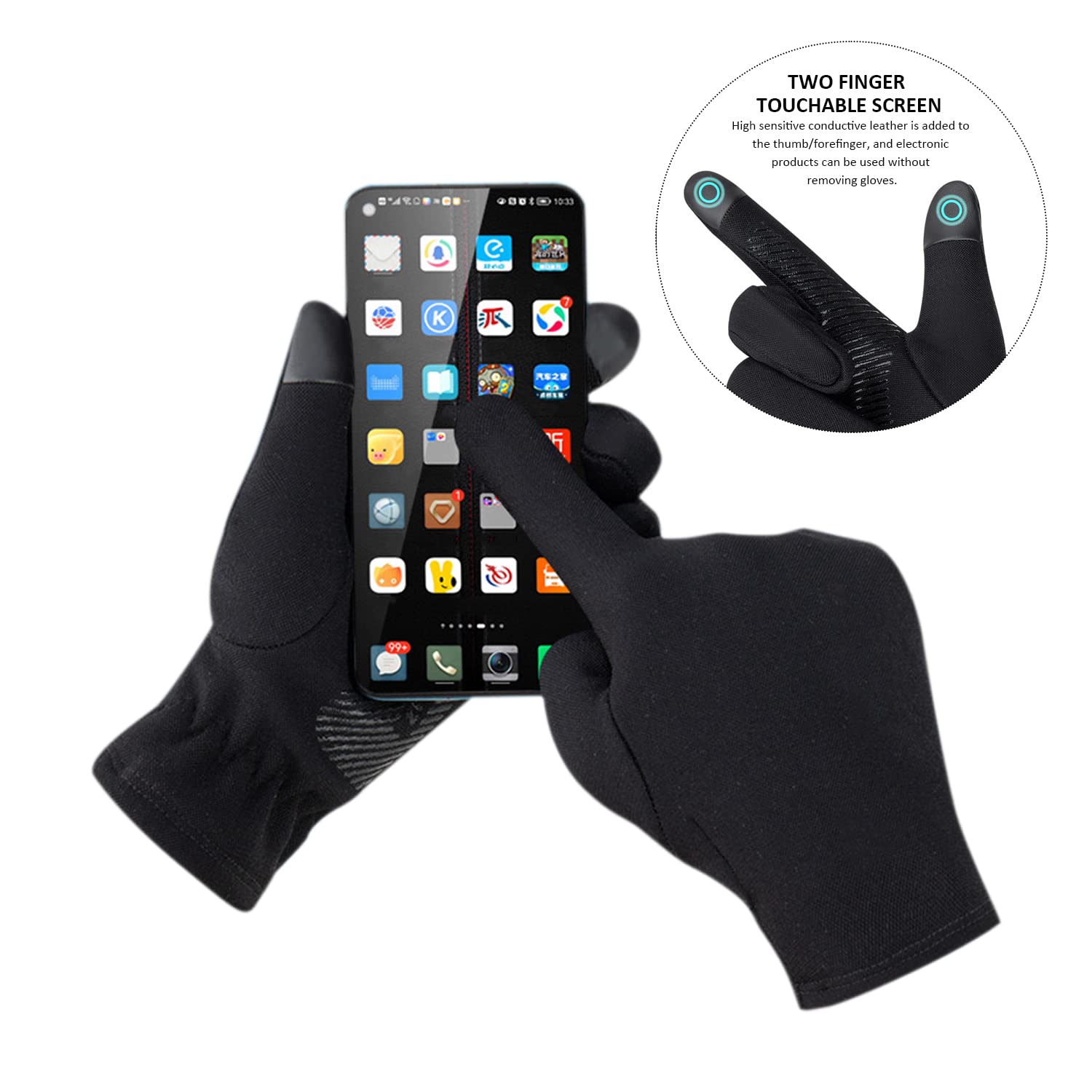 1 paire de gants pour écran tactile, gants d'hiver chauds et épais, gants pour écran tactile, gants antidérapants, gants coupe-vent pour sports de plein air, adaptés pour la conduite, le cyclisme, le