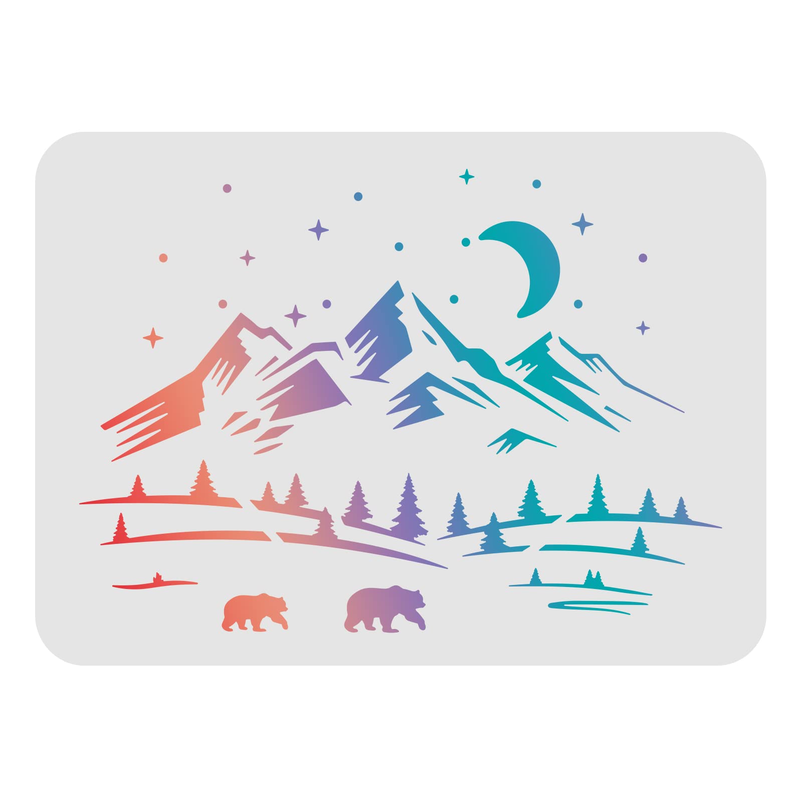 FINGERINSPIRE Momma Bear Cub Snowy Mountain Painting Stencils Templates, 11.6x8.3 Inch Pine Trees Reusable Stencils DIY Signs for Painting on Wood, Floor, Tile, Wall and Fabric