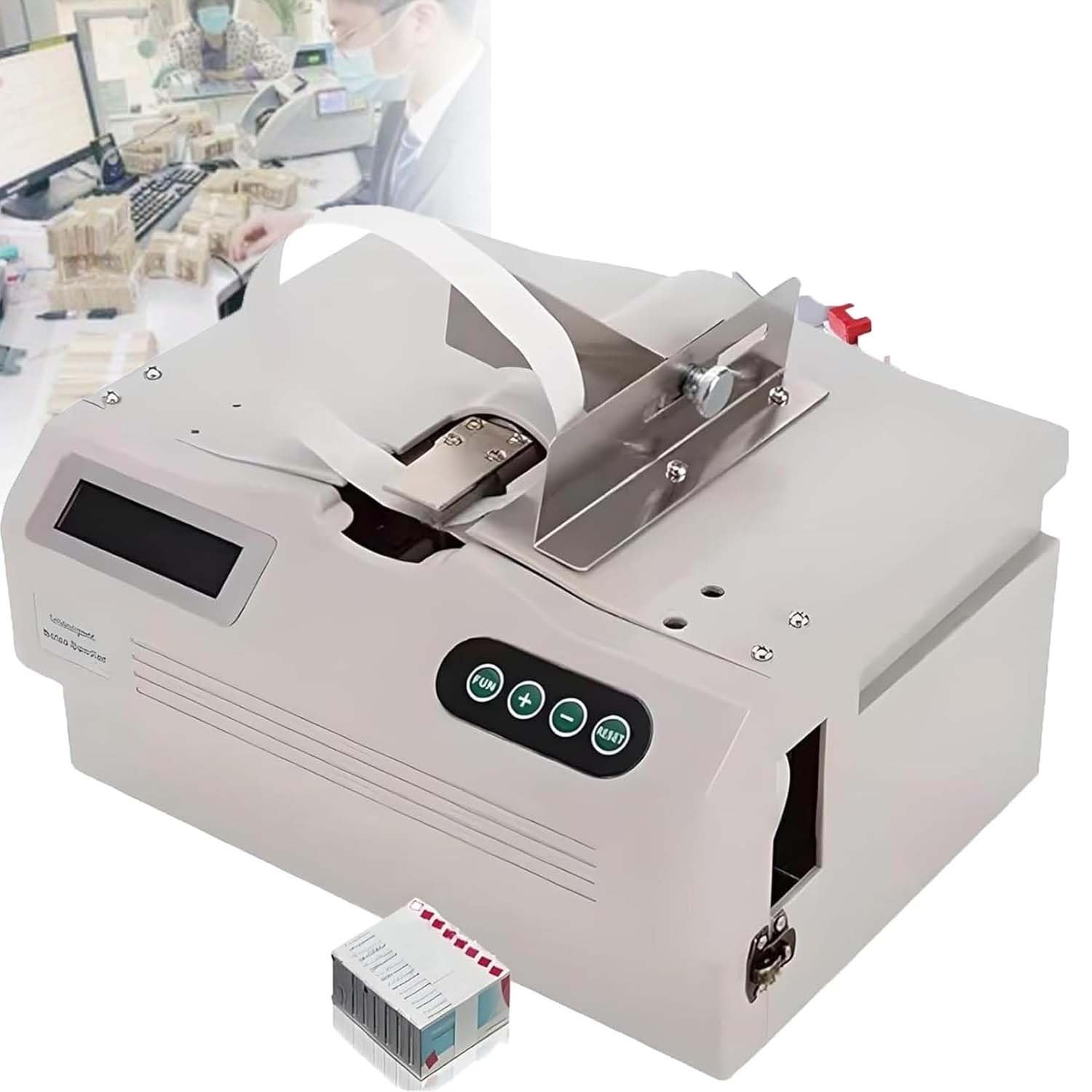 Encuadernadora automática de billetes con función de conteo, pantalla LCD, pequeña máquina de flejado de papel