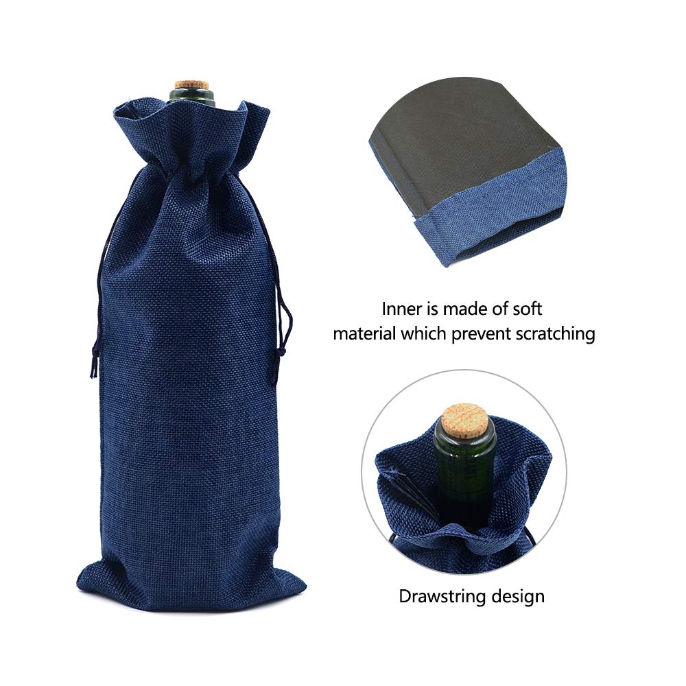 10 szt. woreczków na wino, ze sznurkiem, z juty, szampańskie, wino, na prezent, urodziny, wesele, imprezę, 35 x 14 cm (Royal Blue)
