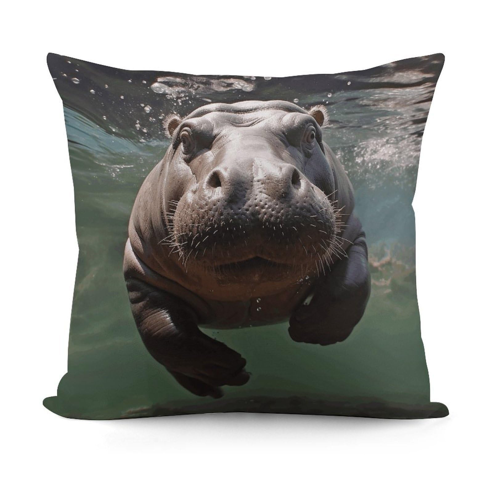 VstaDank Diving Hippo Throw Pillow Covers Fade-Resistant Plush Pillow Case Cozy Square Cushion Case Removable Pillowcase Exquisite Pillow Shams Soft Pillow Protector 18"x18"