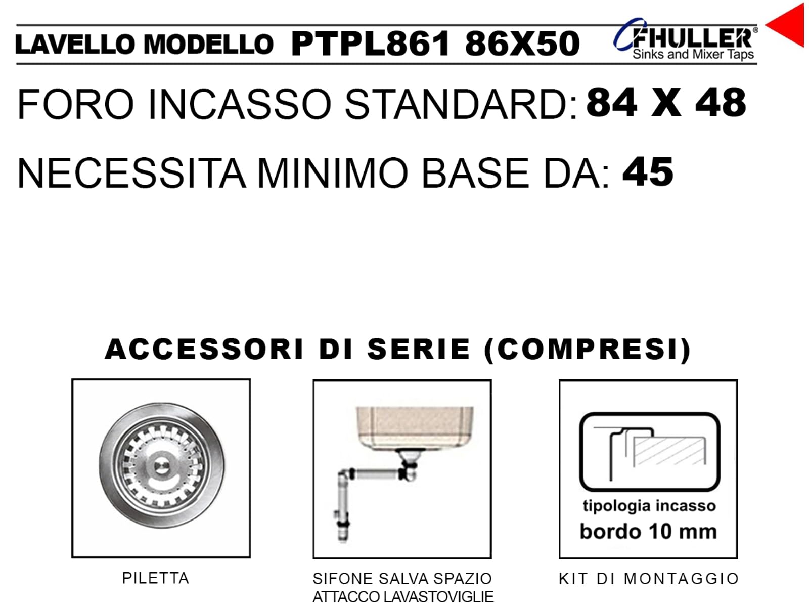 Lavello da Incasso PTPL861GO, 86x50 cm, 1 Vasca con Gocciolatoio, Granito Avena