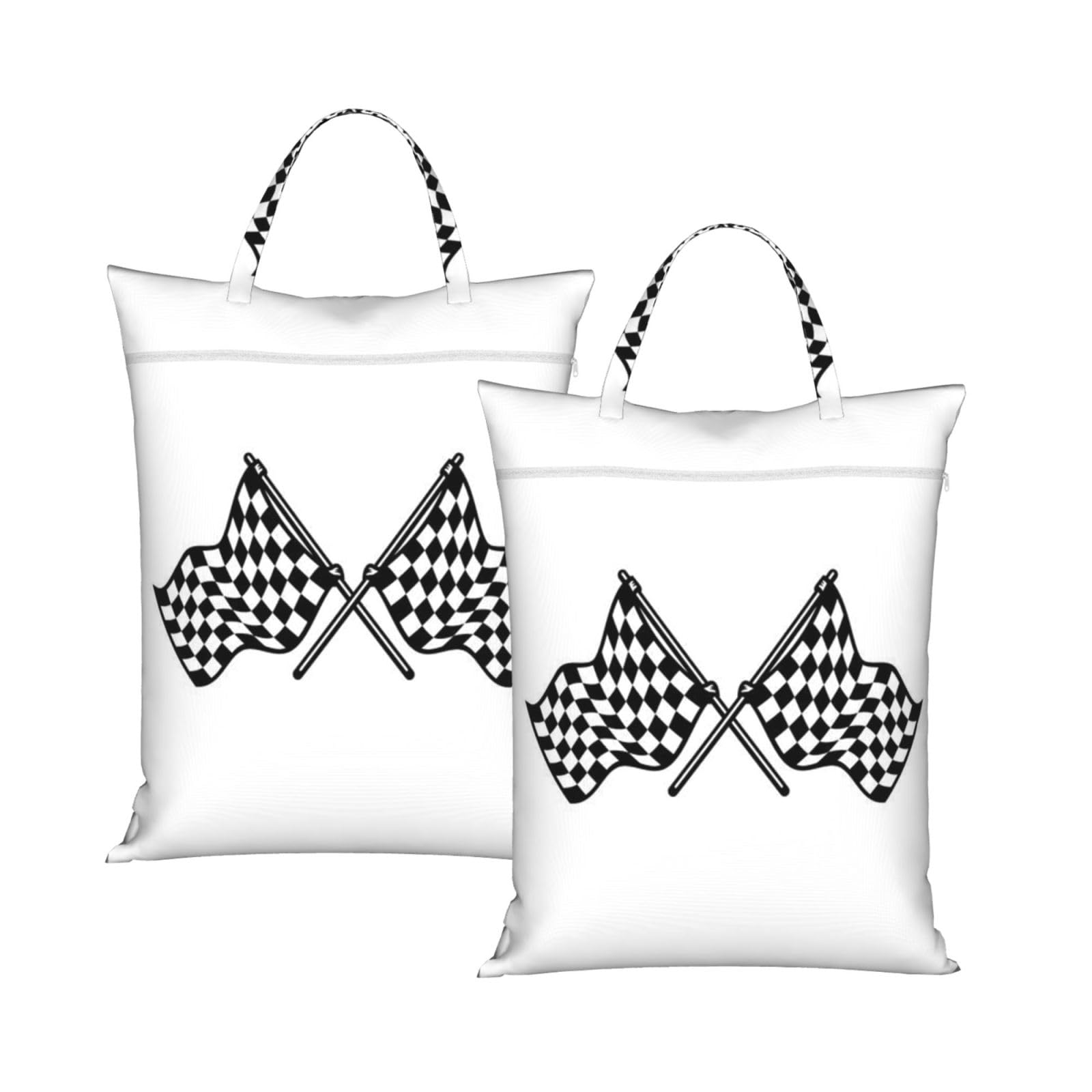 Yfsgdlbn 2Pcs Checkered Flags Race Flag Printed Travel Dirty Laundry Bag Clothes Pack Storage Basket Bag