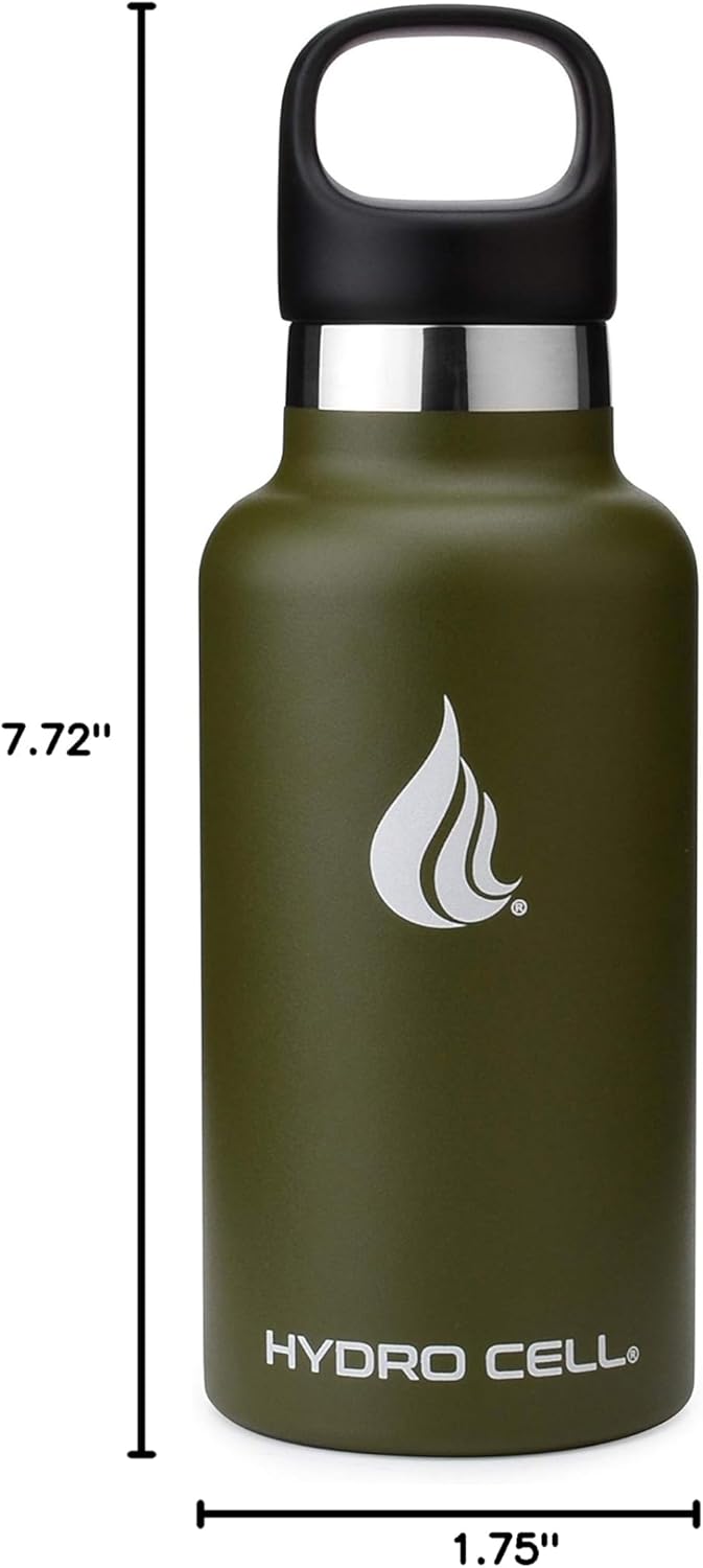 HYDRO CELL Stainless Steel Water Bottle with Straw & 2 Standard Mouth Lids (32oz 24oz 20oz 16oz) Keeps Liquids Hot or Cold w/Double Wall Vacuum Insulated Leak Proof Sport Design (Army 16oz) - Image 8