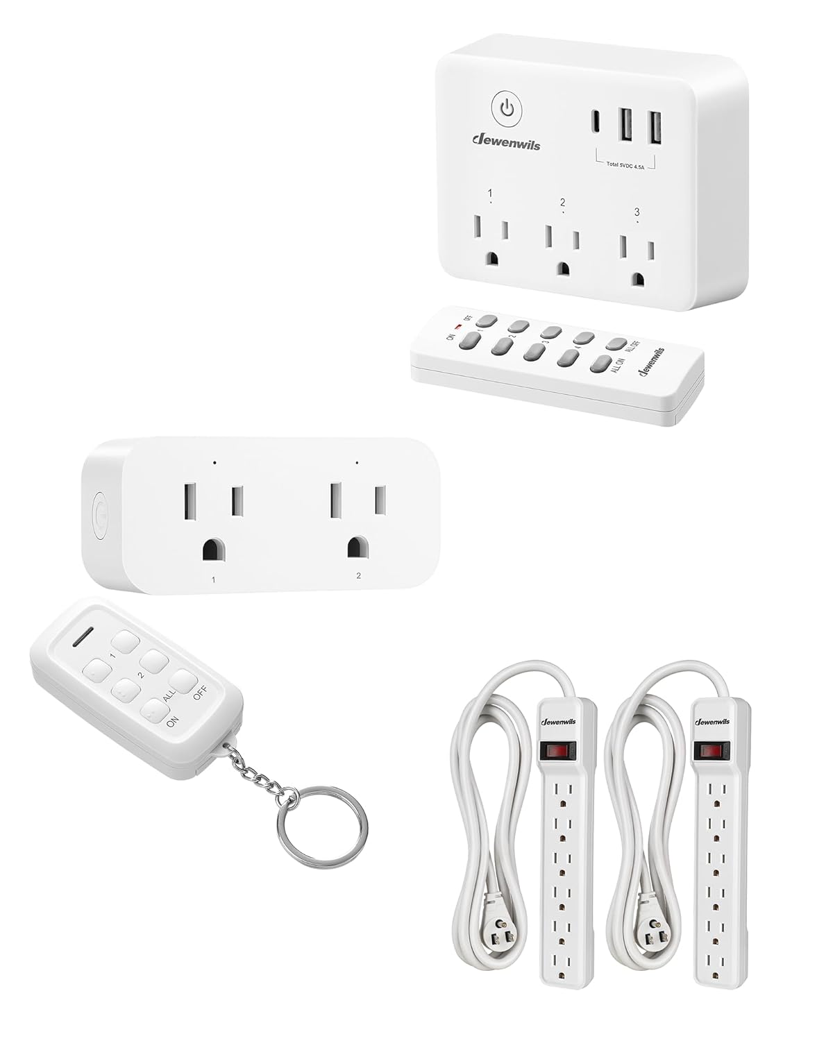 DEWENWILS Wireless Remote Control Outlet 100 FT and 2-Pack 6-Outlet Power Strip Surge Protector with 6Ft Long Extension Cord
