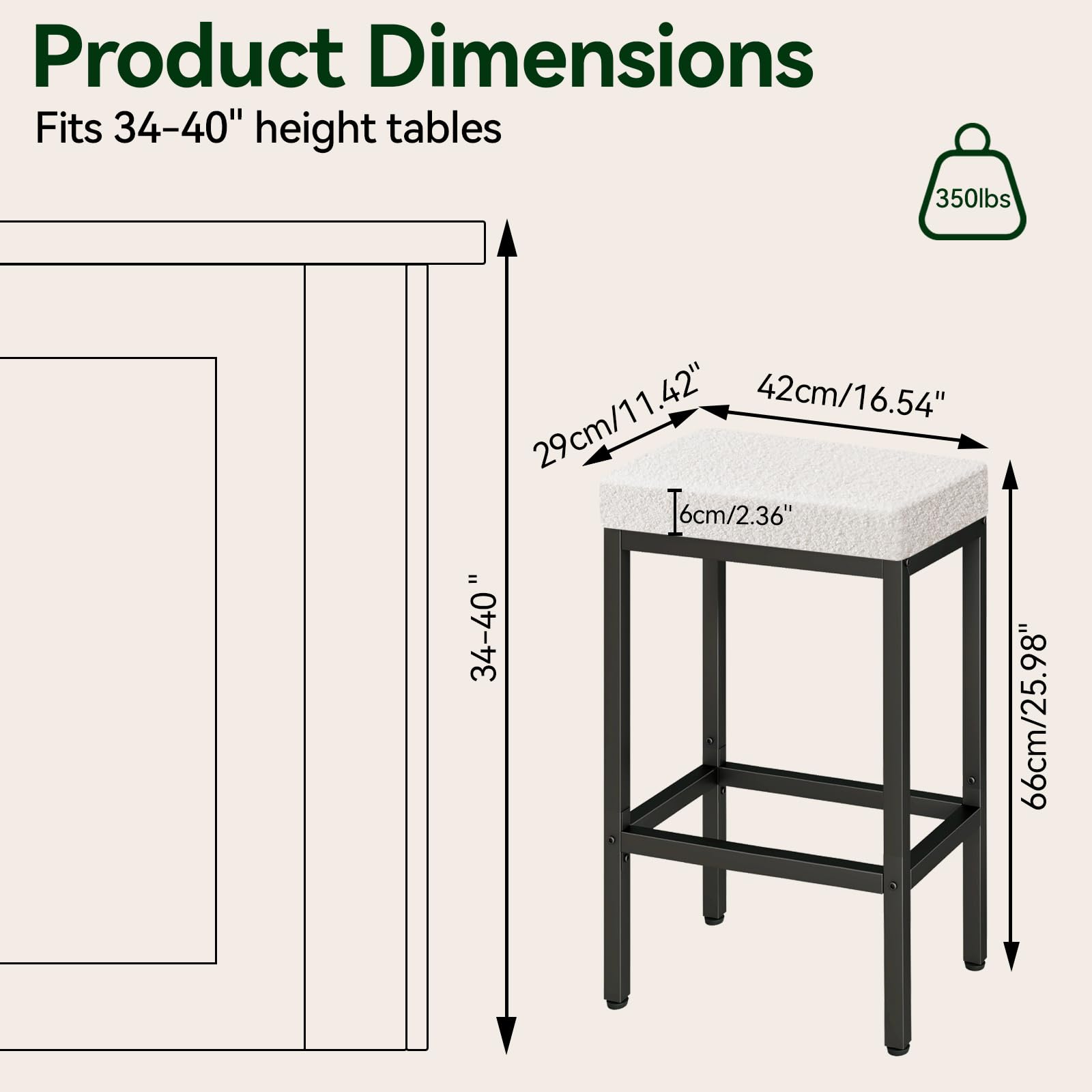 YMYNY Taburetes Altos de Cocina, 66 cm Taburete Cocina Alto, Blancos Taburetes de Bar con Pata de Metal, Silla Alta para Isla Cocina, HBS514W-2