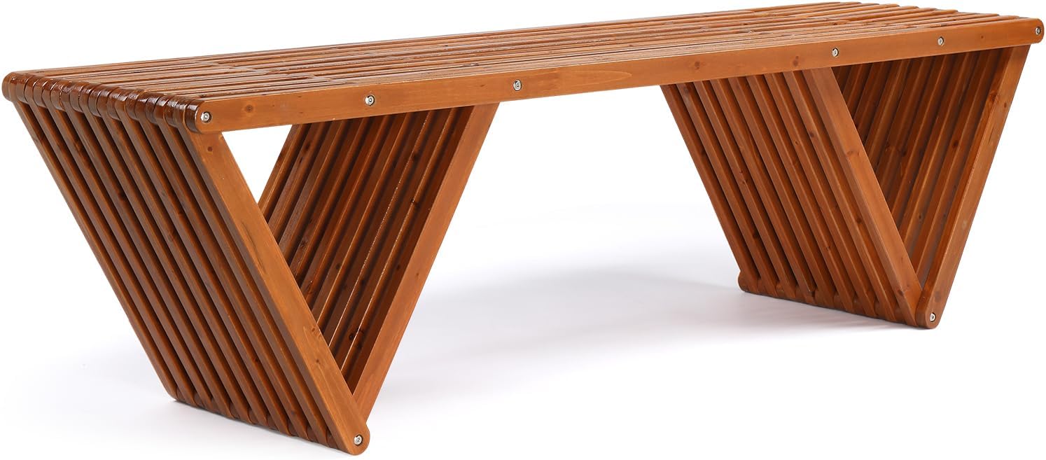 Amazon.com: VINGLI Outdoor Wooden Bench, 63" All Weather Patio Bench ...